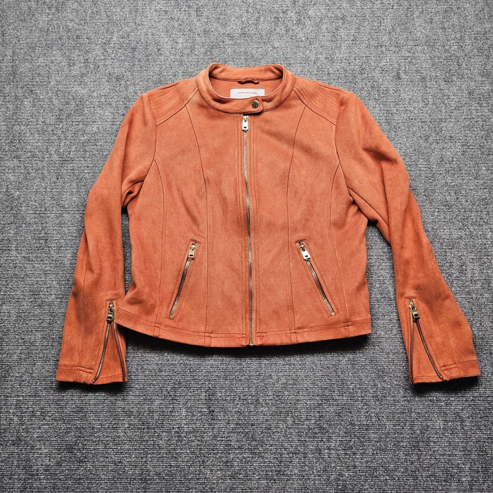 Marc New York Andrew Marc Rust Faux Suede Moto Jacket M8MJE004 Womens Large
